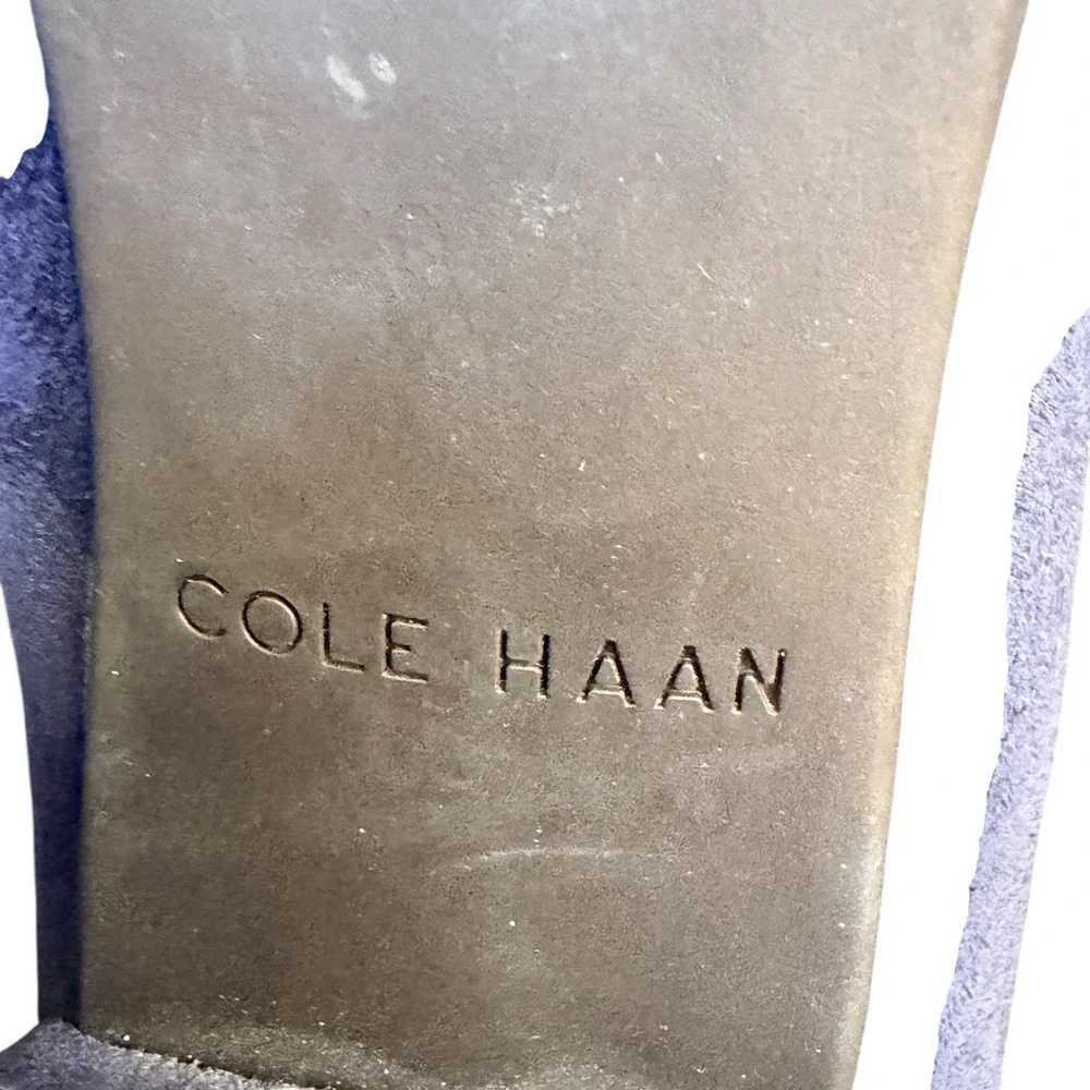 Cole Haan Womens Tali Bow Block Heel Pump Blue Suede Feminine Career Size‎ 7B